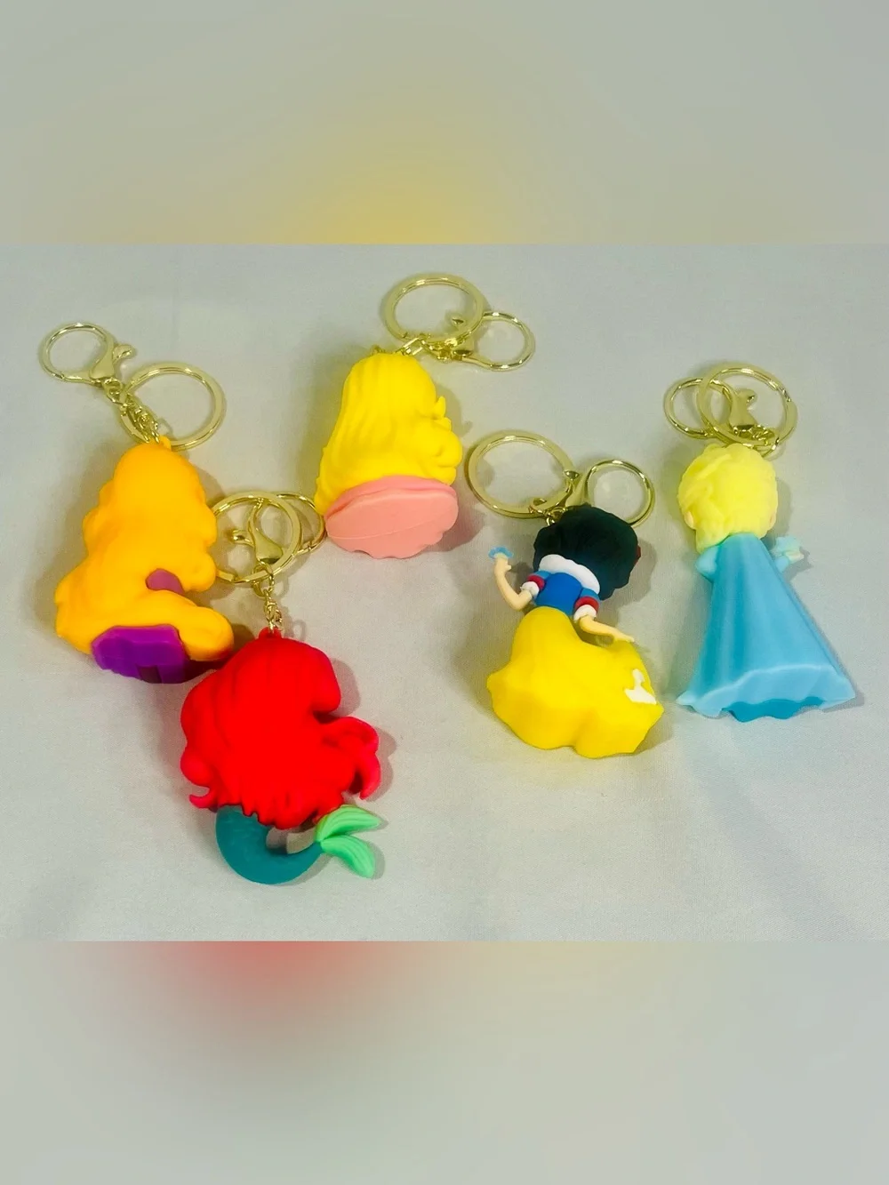 Princess Character Silicone Keychain Set - Pink, Yellow, Red, Blue